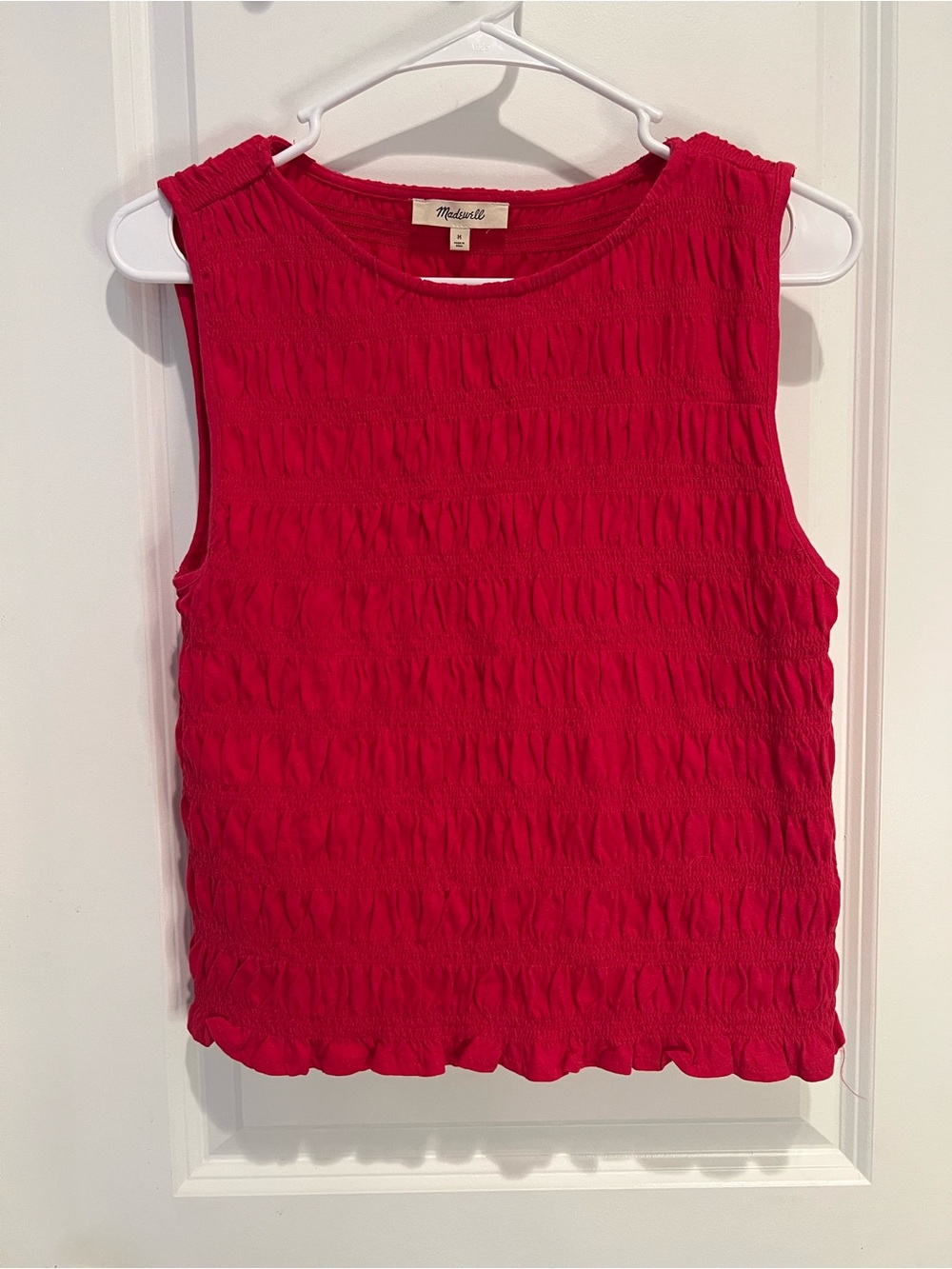 Madewell Smocked Boatneck Sleeveless Top Red Medium